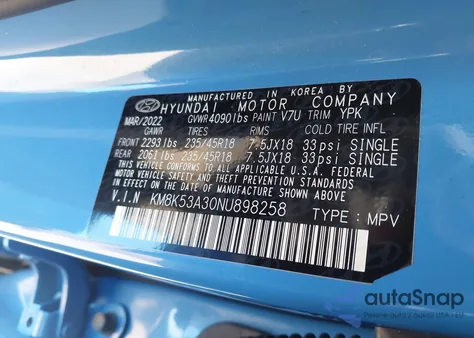 2022 Hyundai Kona Limited z USA, uszkodzony, nr VIN KM8K53A30NU898258